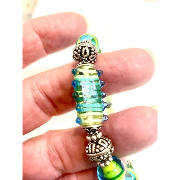 Vintage Turquoise Green Murano Venetian Glass  Bracelet #Italy #handmade - Picture 4 of 5